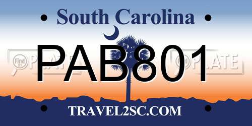 PAB801 South Carolina License Plate