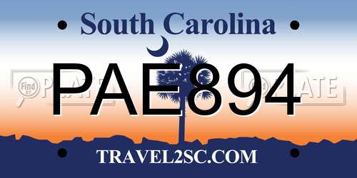 PAE894 South Carolina License Plate