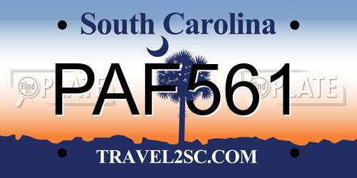 PAF561 South Carolina License Plate