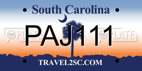 PAJ111 South Carolina License Plate