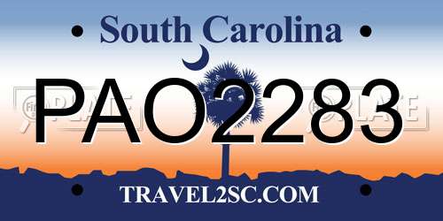 PAO2283 South Carolina License Plate