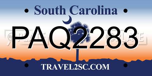 PAQ2283 South Carolina License Plate