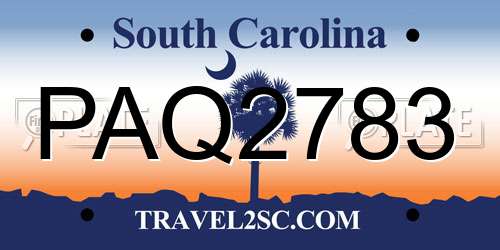 PAQ2783 South Carolina License Plate