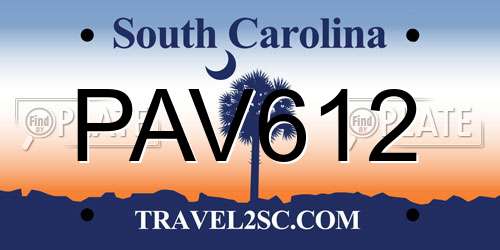 PAV612 South Carolina License Plate