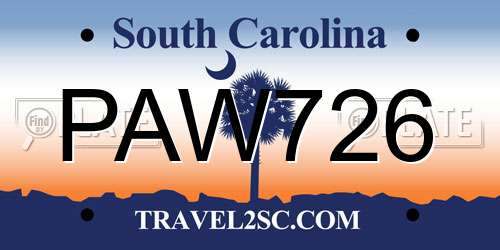 PAW726 South Carolina License Plate