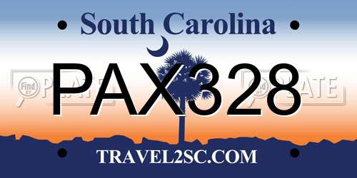 PAX328 South Carolina License Plate