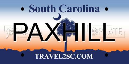 PAXHILL South Carolina License Plate