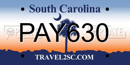 PAY630 South Carolina License Plate
