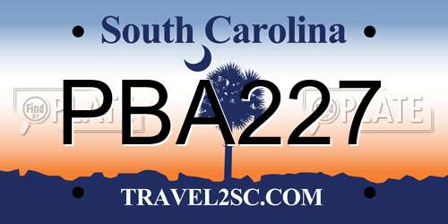 PBA227 South Carolina License Plate