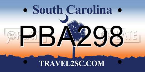 PBA298 South Carolina License Plate