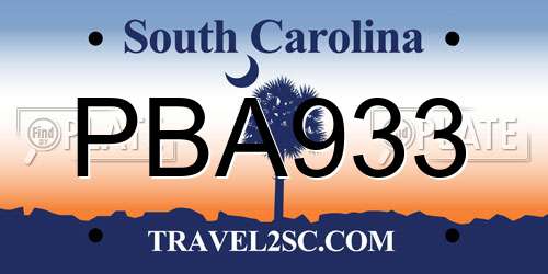 PBA933 South Carolina License Plate
