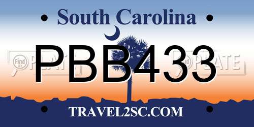 PBB433 South Carolina License Plate