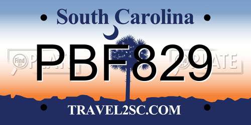 PBF829 South Carolina License Plate