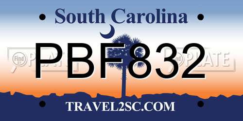PBF832 South Carolina License Plate