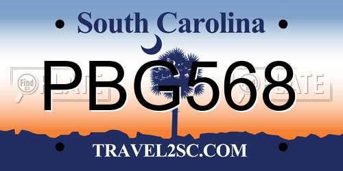 PBG568 South Carolina License Plate