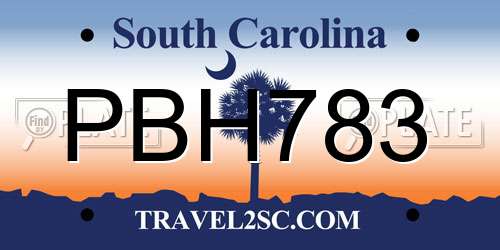 PBH783 South Carolina License Plate