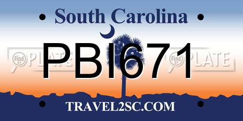 PBI671 South Carolina License Plate