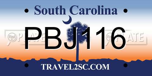 PBJ116 South Carolina License Plate