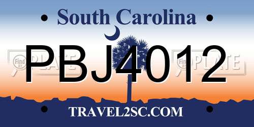 PBJ4012 South Carolina License Plate