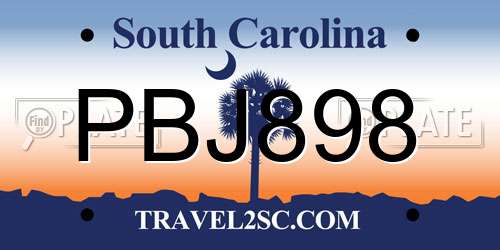 PBJ898 South Carolina License Plate