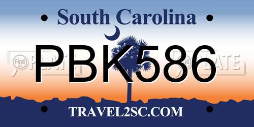 PBK586 South Carolina License Plate