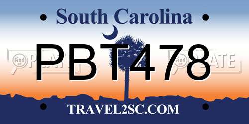 PBT478 South Carolina License Plate