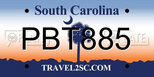 PBT885 South Carolina License Plate