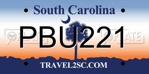 PBU221 South Carolina License Plate