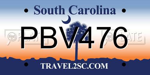 PBV476 South Carolina License Plate