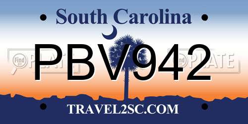 PBV942 South Carolina License Plate