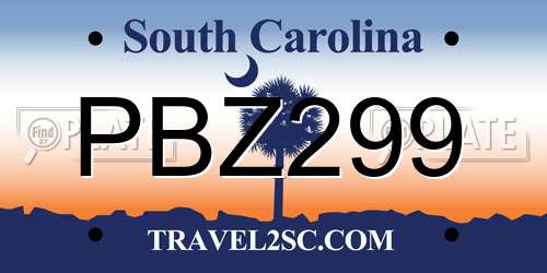PBZ299 South Carolina License Plate