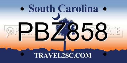 PBZ858 South Carolina License Plate