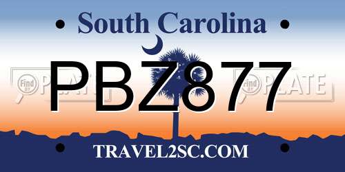 PBZ877 South Carolina License Plate