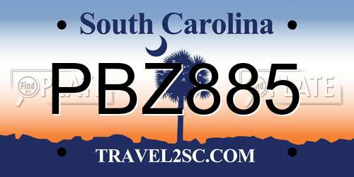 PBZ885 South Carolina License Plate