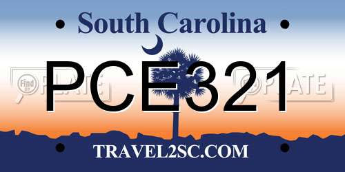 PCE321 South Carolina License Plate