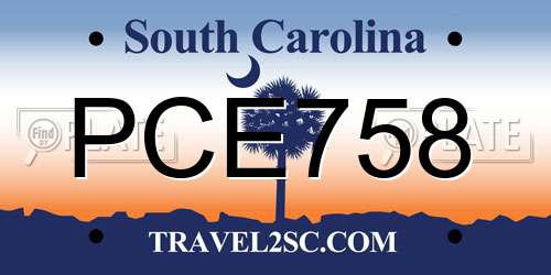 PCE758 South Carolina License Plate