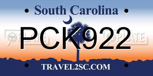 PCK922 South Carolina License Plate