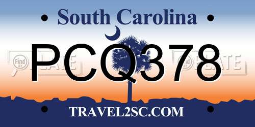 PCQ378 South Carolina License Plate