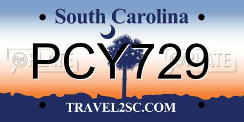 PCY729 South Carolina License Plate