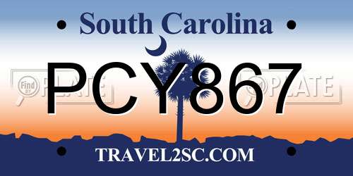 PCY867 South Carolina License Plate