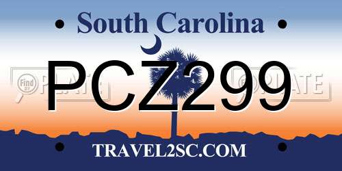 PCZ299 South Carolina License Plate