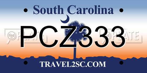 PCZ333 South Carolina License Plate
