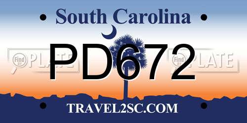 PD672 South Carolina License Plate