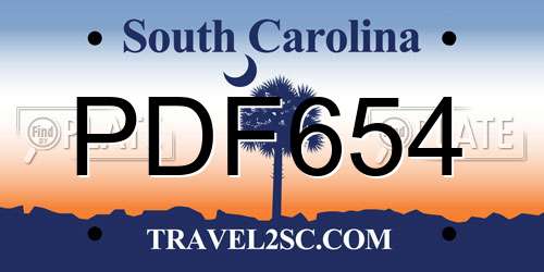 PDF654 South Carolina License Plate