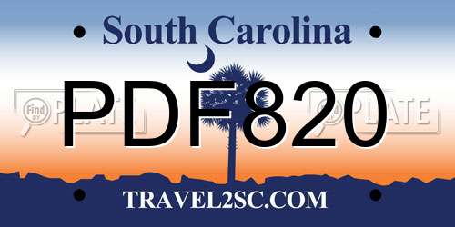 PDF820 South Carolina License Plate