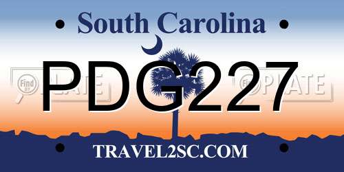 PDG227 South Carolina License Plate