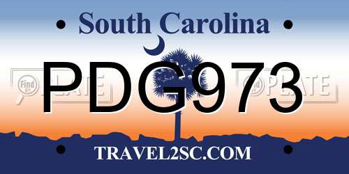 PDG973 South Carolina License Plate