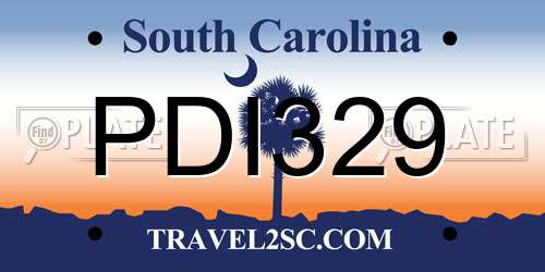 PDI329 South Carolina License Plate