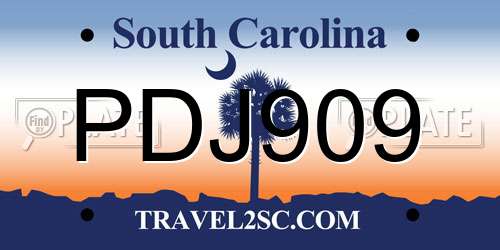 PDJ909 South Carolina License Plate