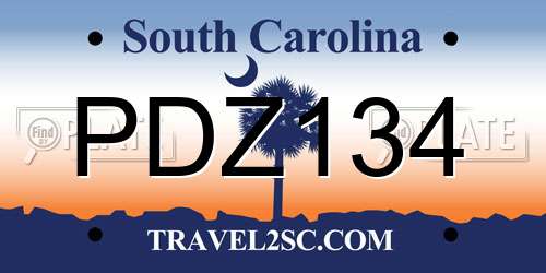 PDZ134 South Carolina License Plate